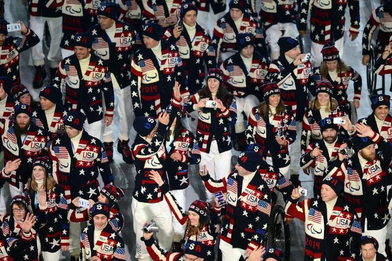 The US delegation enters the Fisht Olympic Stadium during the opening ceremony of the 2014 Winter Paralympic Games in Sochi on Friday night. Kirill Kudryavtsev / AFP / March 7, 2014