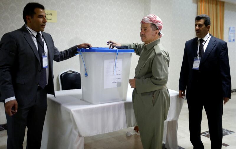 Iraqi Kurdish President Masoud Barzani casts his vote. Azad Lashkari / Reuters