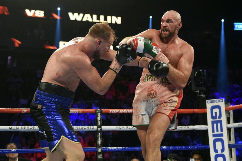 Tyson Fury and Otto Wallin fight during their heavyweight bout at T-Mobile Arena. AFP