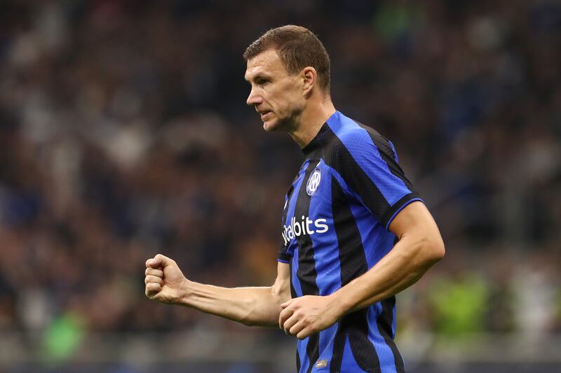 Edin Dzeko after scoring the third goal. Getty