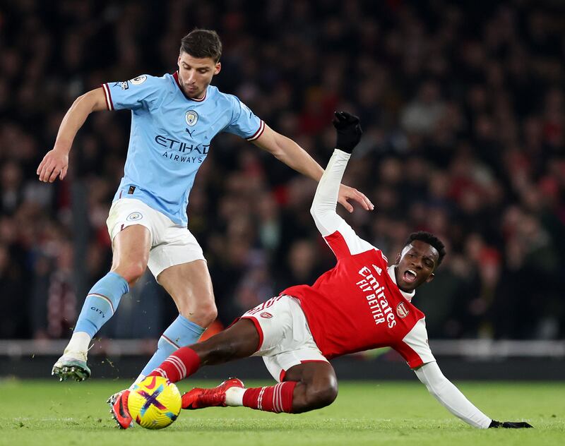 Ruben Dias 8: Great covering in 11th minute when Portuguese centre-half was over quickly to Nketiah shot. Great defending again 15 minutes from time to nick ball off feet of Xhaka. Getty