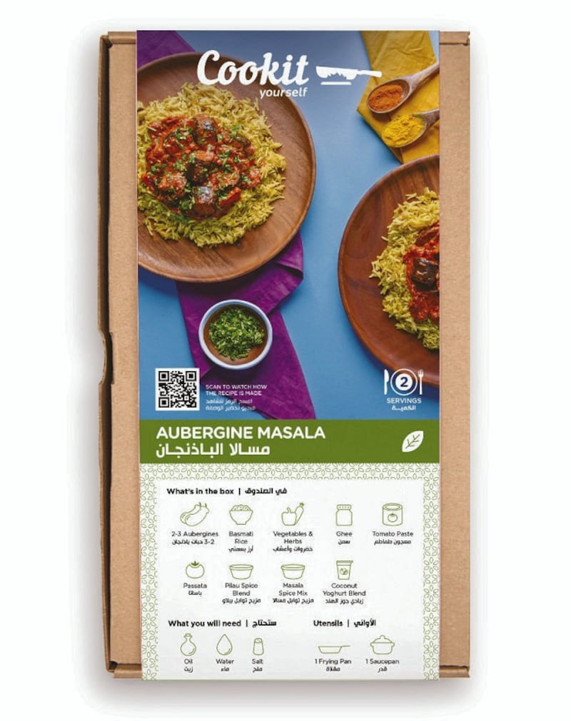 Meal kits with pre-portioned ingredients will keep the home-cooking spark alive. Seen here, a Cookit Yourself recipe box from Carrefour