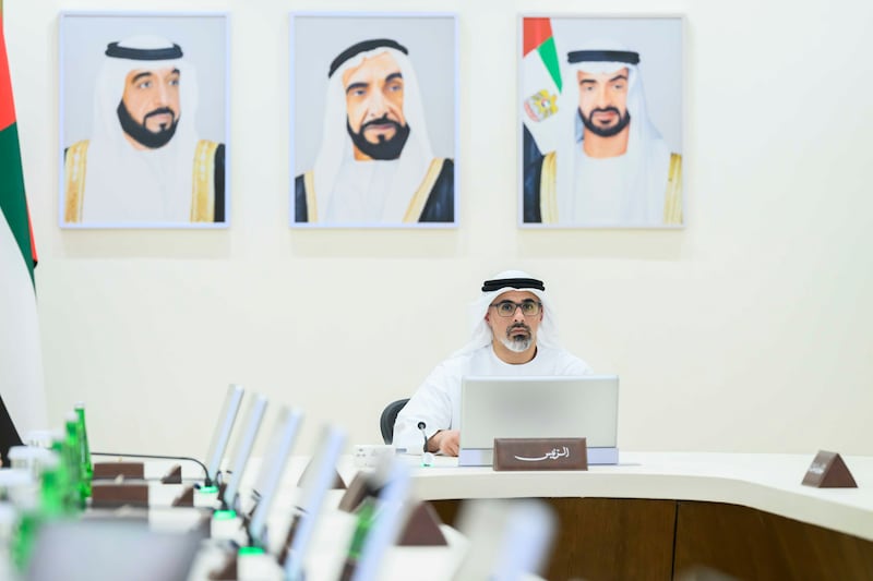 Sheikh Khaled bin Mohamed, Crown Prince of Abu Dhabi and Chairman of the Abu Dhabi Executive Council, chaired the council’s meeting at Al Bateen Palace on Wednesday. Photo: Abu Dhabi Government Media Office