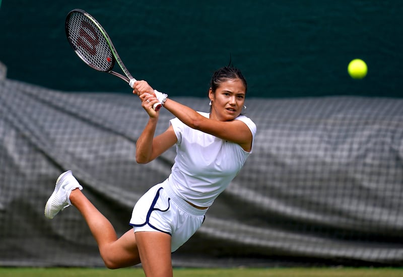 British hope Emma Raducanu during a practice session ahead of Wimbledon on Saturday, June 25, 2022. PA