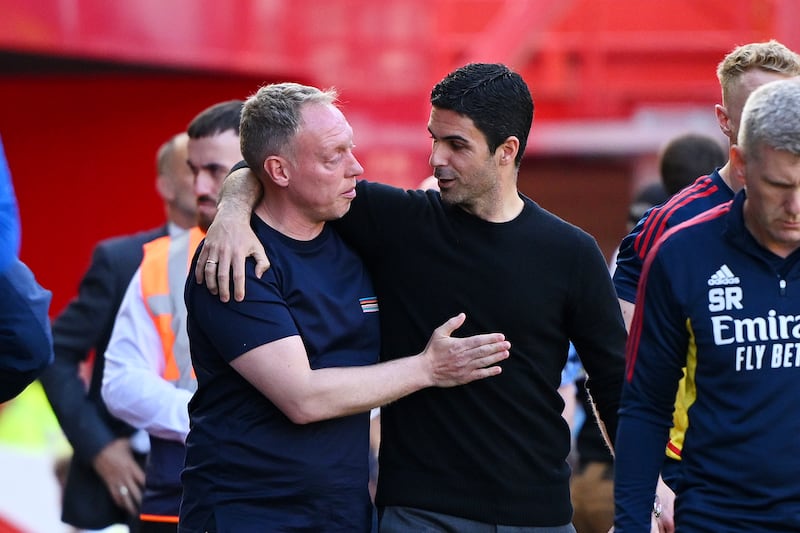 Nottingham Forest manager Steve Cooper and Arsenal counterpart Mikel Arteta. Getty Images