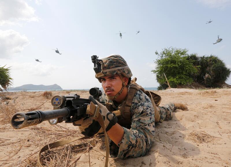 US Marines take part in amphibious assault training during military exercise Cobra Gold 2019 at a military base in Chonburi province, Thailand. EPA