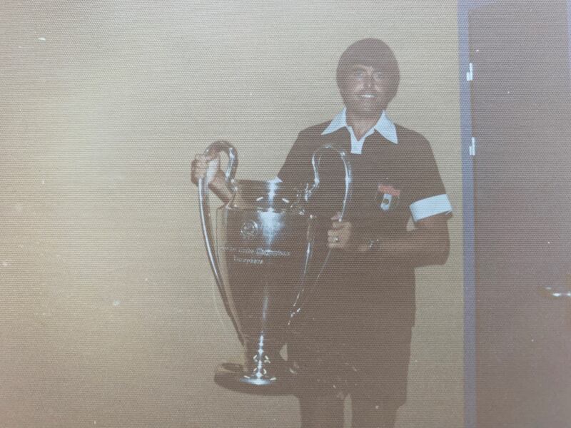 Martyn Lewis holding the European Cup. Photo: Martyn Lewis