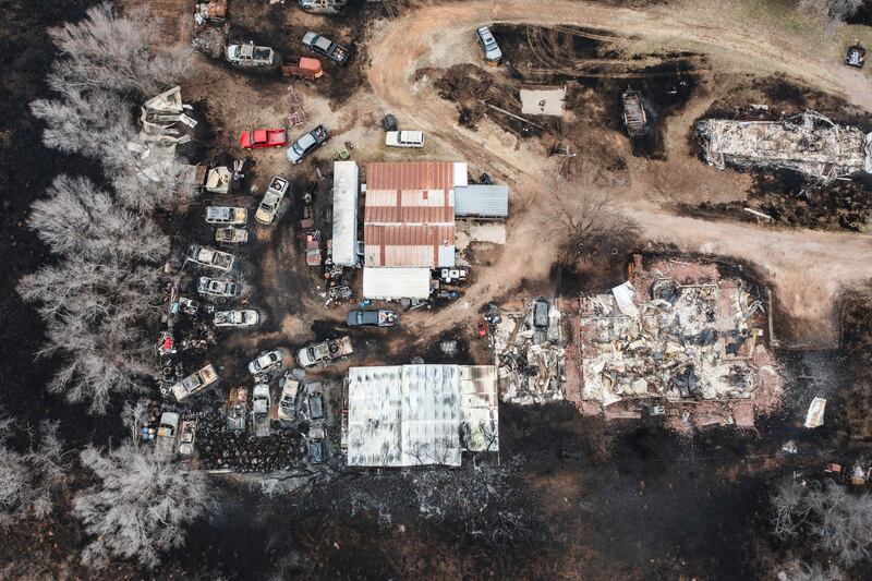 Vehicles and residences destroyed by the Smokehouse Creek fire in Canadian, Texas. AP