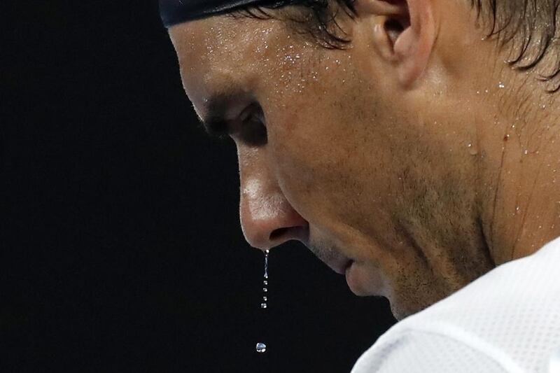 Spain’s Rafael Nadal takes a break on January, 27, 2017, during the Australian Open tennis semi-final against Bulgaria’s Grigor Dimitrov in Melbourne, Australia. Nadal won the match and will meet Roger Federer in the final. Kin Cheung / Associated Press