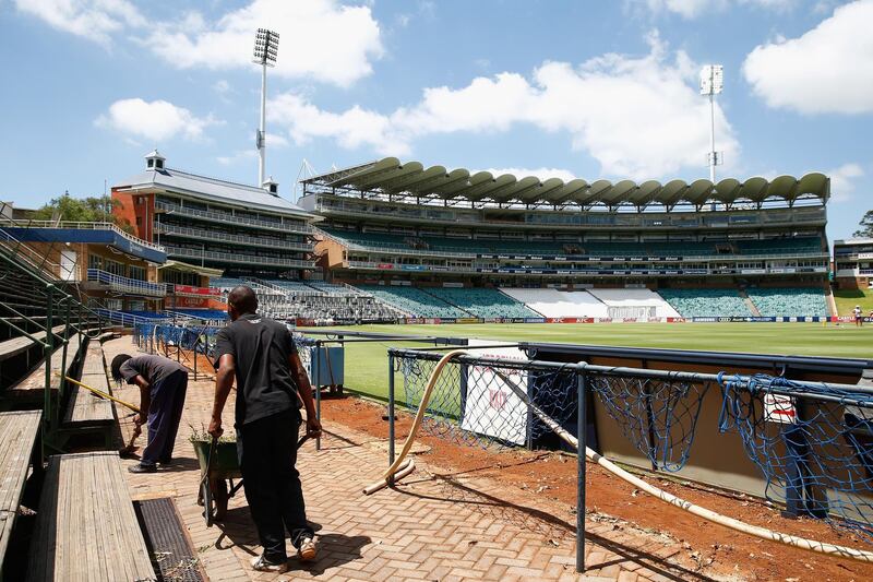 JOHANNESBURG, SOUTH AFRICA - JANUARY 11:  Ground staff prepare the stadium during England media access at the Wanderers Stadium on January 11, 2016 in Johannesburg, South Africa.  (Photo by Julian Finney/Getty Images)