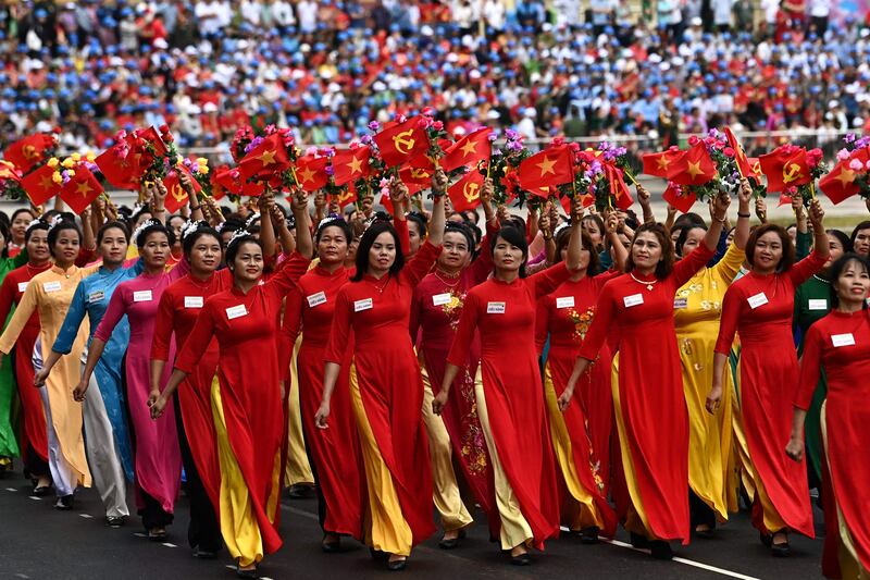 Vietnamese celebrate the 70th anniversary of the 1954 Dien Bien Phu victory over French colonial forces, at a stadium in Dien Bien Phu city. AFP