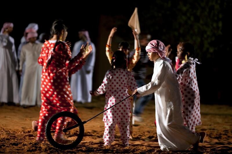 Al Ain, United Arab Emirates, January 30, 2013: 
Children dance and perform during a Family Day organized for the employees and the foster families of Dar Zayed for Family Care, a state-funded  programme in Al Ain for abandoned, orphaned or neglected children, on Wednesday evening, Jan. 30, 2013, at the Al Bedaa Resort near Al Ain where the organization is based. The children attending Family Day were a mixture of staff children, children who live in Dar Zayed villas and children placed long-term with outside foster families. It is the second time Dar Zayed has held the Family Day event.
Silvia Razgova / The National
