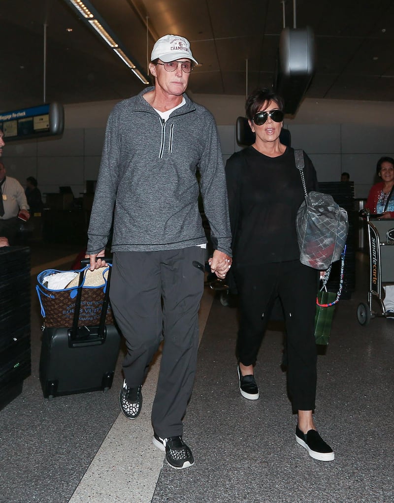 LOS ANGELES, CA - APRIL 02: Bruce Jenner and Kris Jenner are seen at LAX on April 02, 2014 in Los Angeles, California.  (Photo by GVK/Bauer-Griffin/GC Images)