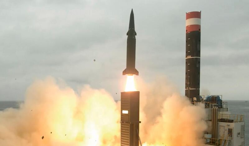 A South Korean missile is test-fired at an undisclosed location in South Korea. South Korea has released footage of its own missile tests it says were conducted last week in a response to the latest North Korean missile launch that flew over northern Japan. South Korea Defense Ministry via AP