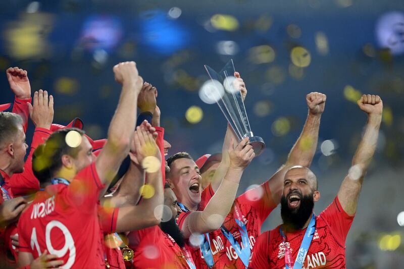 England celebrate winning the ICC Men's T20 World Cup final. Getty
