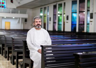 DUBAI, UNITED ARAB EMIRATES. 5 AUGUST 2020. 
Fr Thanios Gea, St Mary’s Church.
(Photo: Reem Mohammed/The National)

Reporter:
Section: