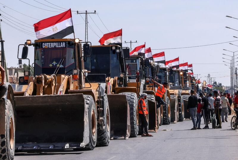 A convoy of around 50 construction vehicles flying the Egyptian flag crossed over to Gaza at Rafah. AFP
