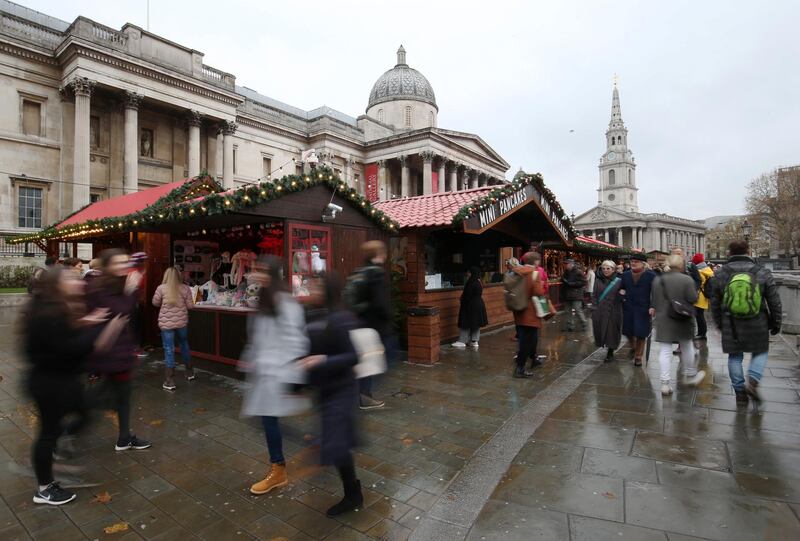 The first Christmas market in Trafalgar Square. (Photo by Jonathan Brady/PA Images via Getty Images)