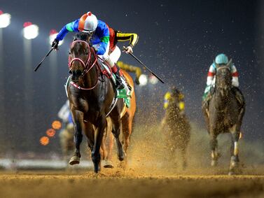 jockey Yutaka Yoshida guides Panthalassa at the Saudi Cup at the King Abdulaziz racetrack in Riyadh on February 25, 2023. AP