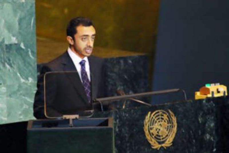 Sheikh Abdullah bin Zayed speaks at the United Nations in New York.