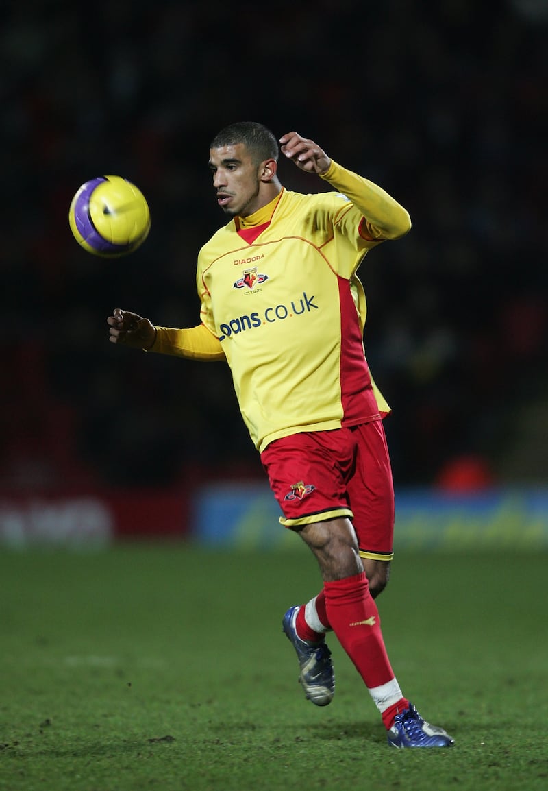 WATFORD, UNITED KINGDOM - FEBRUARY 21:  Hameur Bouazza of Watford in action during the Barclays Premiership match between Watford and Wigan Athletic at Vicarage Road on February 21, 2007 in Watford, England.  (Photo by Tom Shaw/Getty Images)
