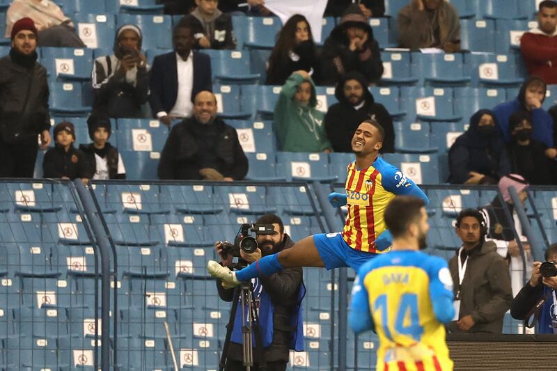 Valencia's Brazilian forward Samuel Lino celebrates levelling at 1-1. AFP