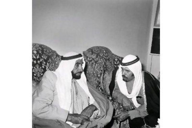 Sheikh Zayed meets with Sheikh Hamdan bin Muhammed Al Nahyan, his right hand man on Das Island.
