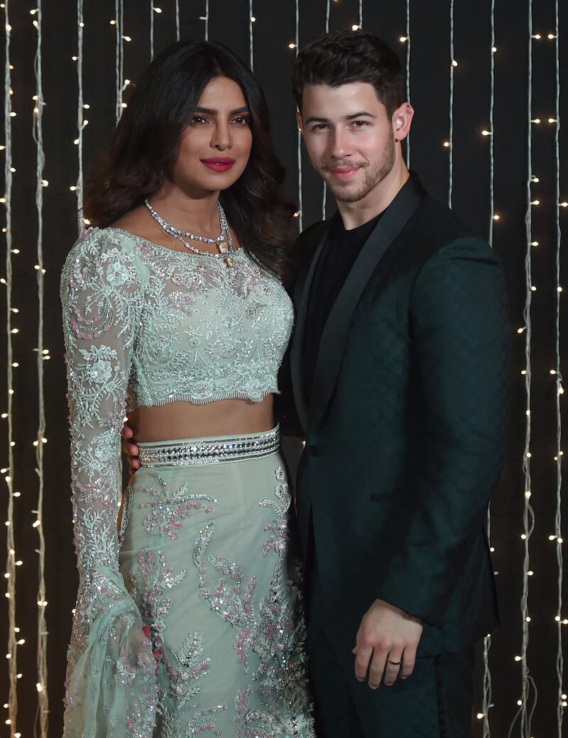 A newly-married Chopra and Jonas during a reception in Mumbai, India, on December 20, 2018. AFP