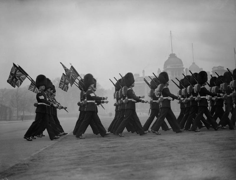 Soldiers rehearse at Horse Guards Parade in 1931