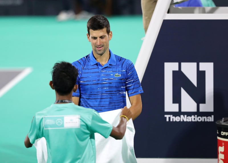 Abu Dhabi, United Arab Emirates - Reporter: Jon Turner: Novak Djokovic during the third place play-off between Novak Djokovic v Karen Khachanov at the Mubadala World Tennis Championship. Saturday, December 21st, 2019. Zayed Sports City, Abu Dhabi. Chris Whiteoak / The National