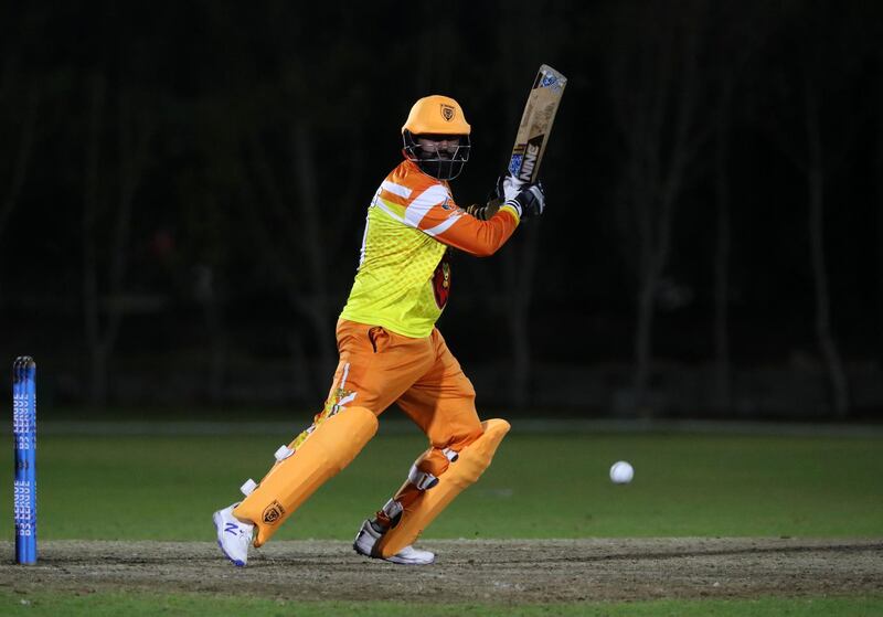 Ajman, United Arab Emirates - Reporter: Paul Radley. Sport. Cricket. Lion's Abdullah Azhar hits more runs. Hawks v Lions in the Karwan Rising Stars league. Ajman. Tuesday, January 19th, 2021. Chris Whiteoak / The National