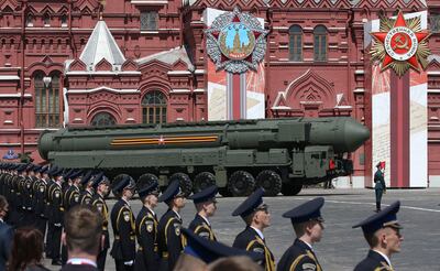 A Russian nuclear missile in Red Square during the 2020 Victory Parade. Getty Images