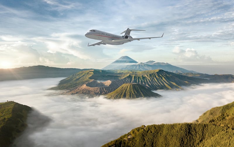 The Global 7500 over the Mount Bromo volcano. Courtesy Visajet