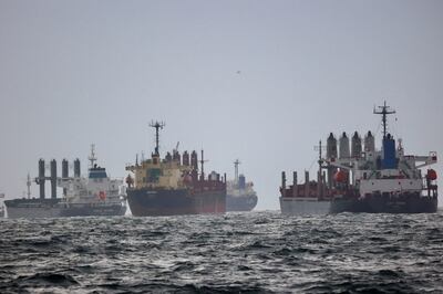 Vessels await inspection under the UN's Black Sea grain initiative near Istanbul, Turkey. Reuters
