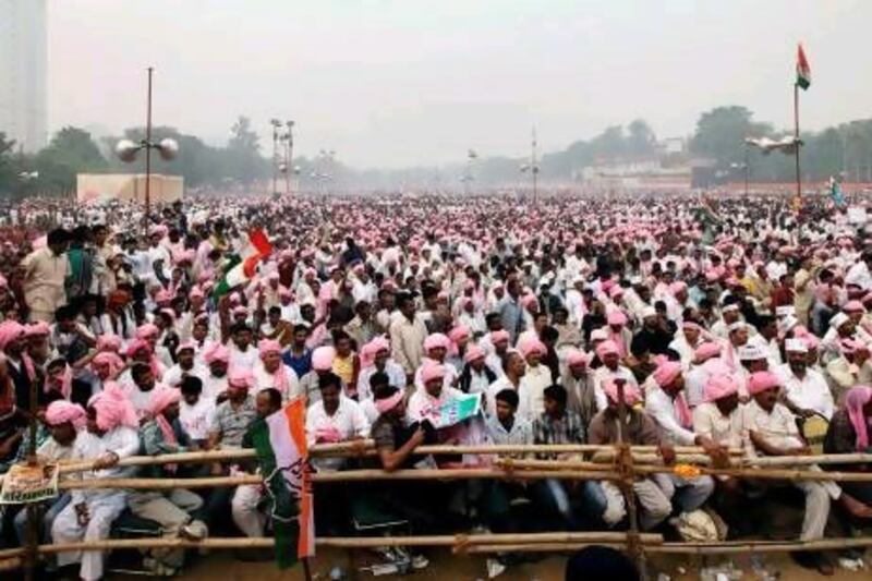 The top leaders of India's ruling Congress party addressed a rare gathering of hundreds of thousands of supporters yesterday after being battered by a series of corruption scandals.
