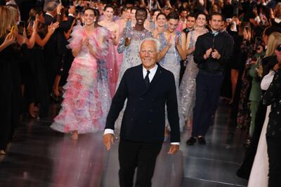 Giorgio Armani at the finale of the One Night Only series in Dubai on October 26, 2021. AFP