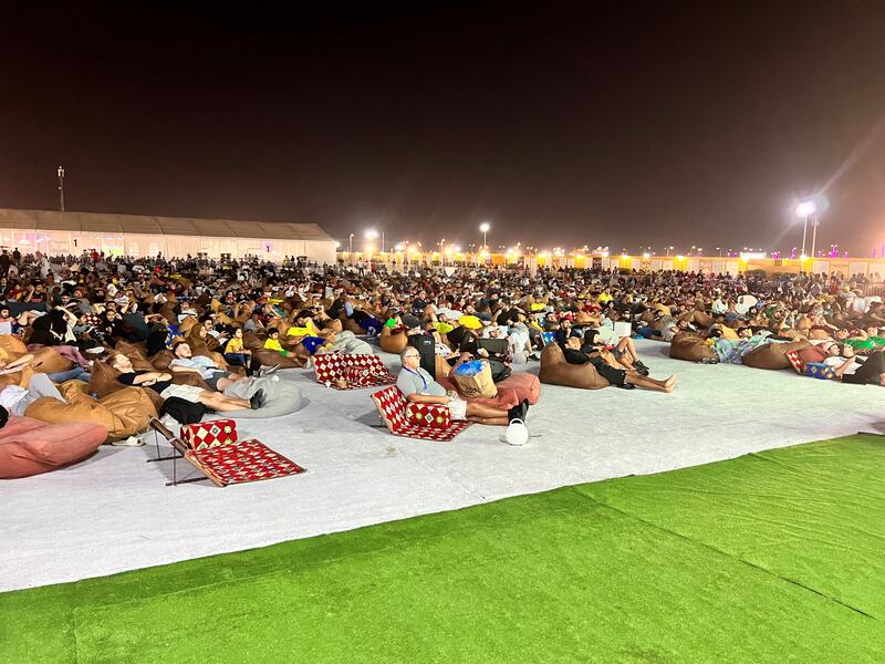 Thousands of fans come together to watch the big match at Fan Village Cabins Free Zone in Doha
