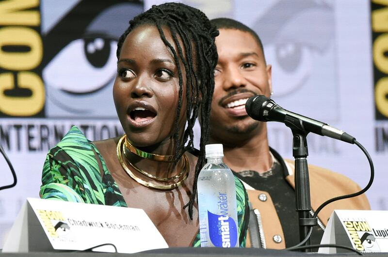 Lupita Nyong'o, left, and Michael B. Jordan attend the "Marvel" panel on day 3 of Comic-Con International on Saturday, July 22, 2017, in San Diego. (Photo by Richard Shotwell/Invision/AP)