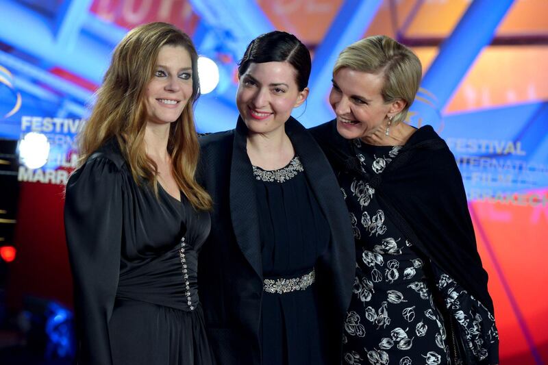 French actress Chiara Mastroianni, French director Rebecca Zlotowski and French producer Melita Toscan du Plantier attend the screening of 'It Must Be Heaven' at the 18th annual Marrakech International Film Festival, in Marrakech, Morocco, on Wednesday, December 4, 2019. EPA