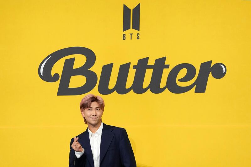 RM,  a member of K-pop boy band BTS, at the launch of new digital single album 'Butter' in Seoul, South Korea, May 21, 2021. Reuters