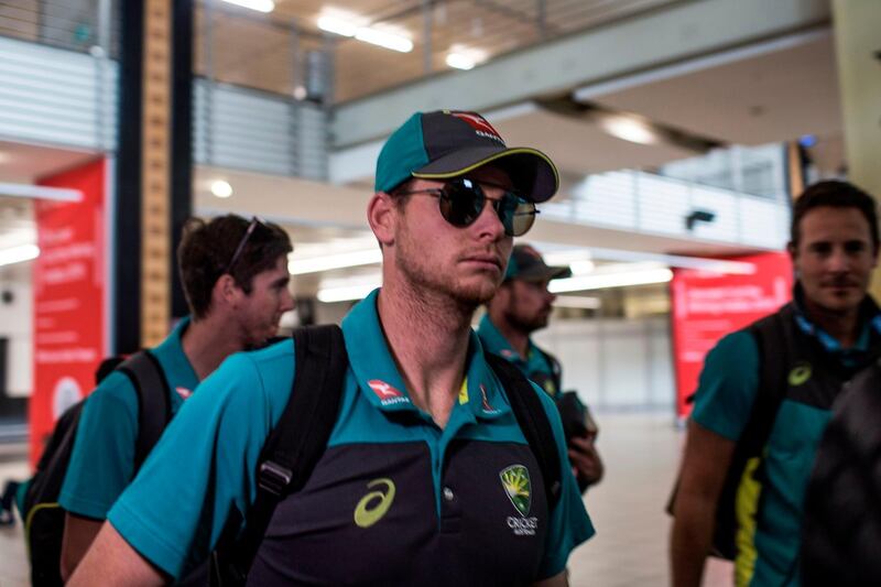 Ex-Captain Steve Smith of the Australian Cricket Team arrives at OR Tambo International Airport after the team was caught cheating in the Sunfoil Test Series between between Australia and South Africa on March 27, 2018.  / AFP PHOTO / GULSHAN KHAN
