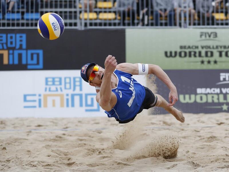 Alexander Brouwer of Netherlands in action at the FIVB Beach Volleyball World Tour in Xiamen, China. Kevin Lee / Getty Images