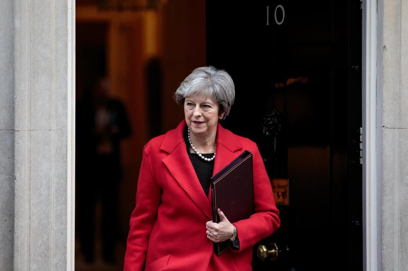 LONDON, ENGLAND - NOVEMBER 13: British Prime Minister Theresa May leaves Number 10 Downing Street on November 13, 2017 in London, England. Mrs May is to hold a meeting with European business leaders today over their concerns about the future of UK-EU trade arrangements after Brexit. (Photo by Jack Taylor/Getty Images)