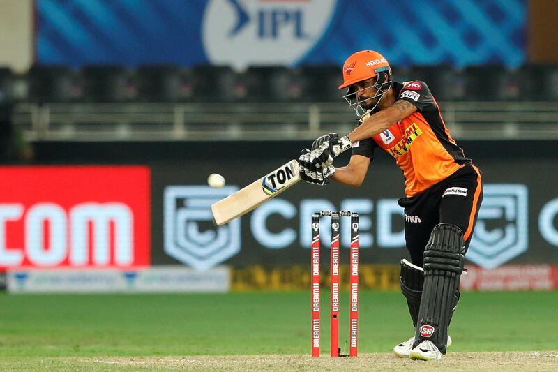 Manish Pandey of Sunrisers Hyderabad batting during match 3 of season 13 Dream 11 Indian Premier League (IPL) between Sunrisers Hyderabad and Royal Challengers Bangalore held at the Dubai International Cricket Stadium, Dubai in the United Arab Emirates on the 21st September 2020.  Photo by: Saikat Das  / Sportzpics for BCCI