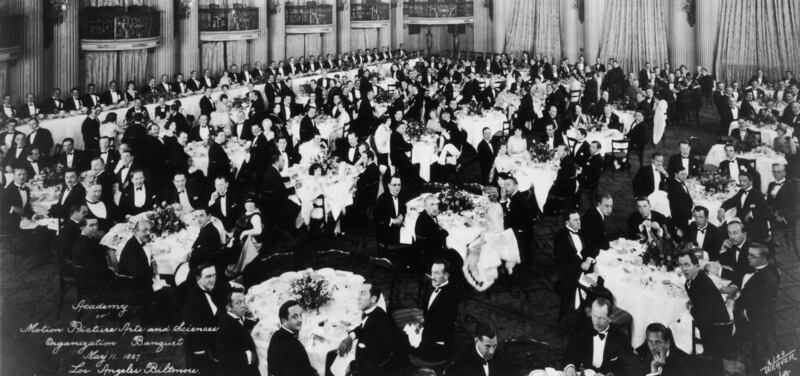 The first meeting of the Academy of Motion Picture Arts and Sciences was held on May 11, 1927 in the Crystal Ballroom of the Los Angeles Biltmore Hotel. All photos: Getty Images unless otherwise specified