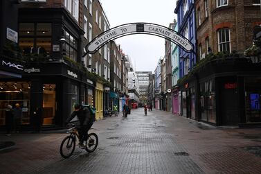 A deserted Carnaby Street in London, England during the third lockdown. The government is set to unveil its roadmap out of lockdown next week. EPA