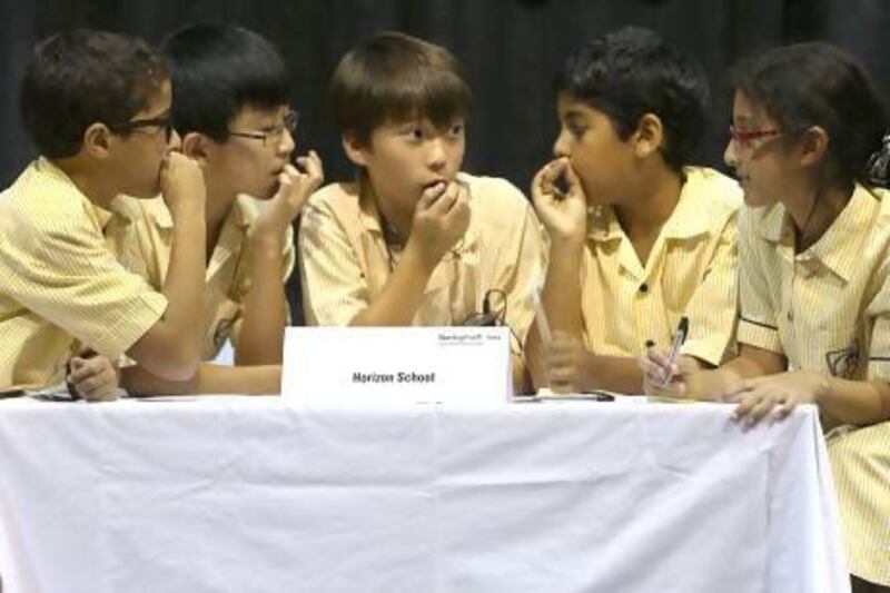 Pupils of Horizon School take part in the Battle of the Brains quiz competition at Al Safa school in Dubai. Pawan Singh / The National