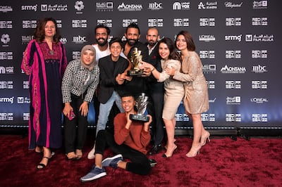 The Hanging Gardens team celebrating with two awards at the second Red Sea International Film Festival. AFP