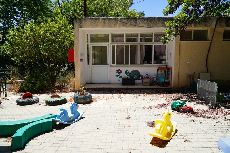 Toys left outside a nursery in Kibbutz Snir