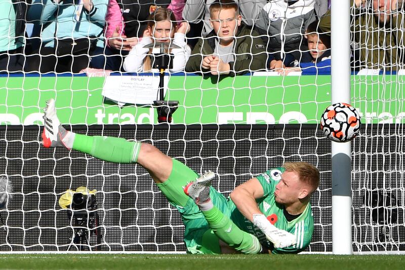 ARSENAL RATINGS: Aaron Ramsdale - 10, Made some absolutely outstanding saves, with a double stop on James Maddison’s free kick and Jonny Evans’ follow-up being the pick of the bunch. AP


AFP